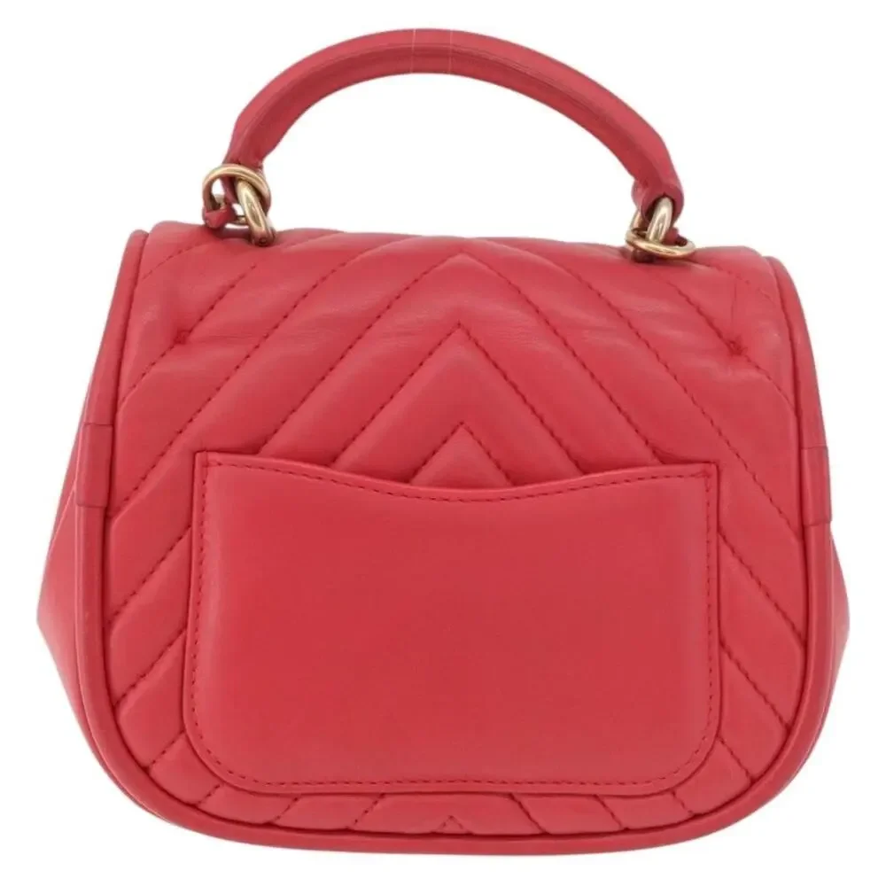 Chanel Chevron V Stitch Handbag Pink Lambskin Leather